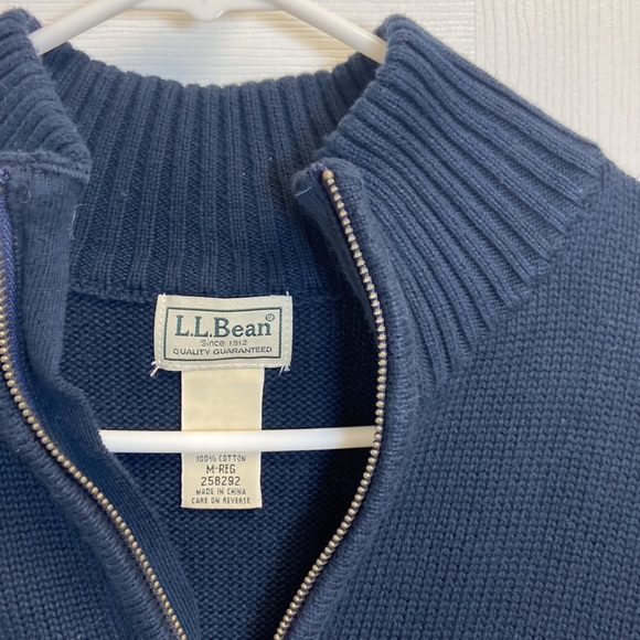 LL Bean Men's Full Zip Cotton Cardigan Navy Medium - Picture 2 of 5